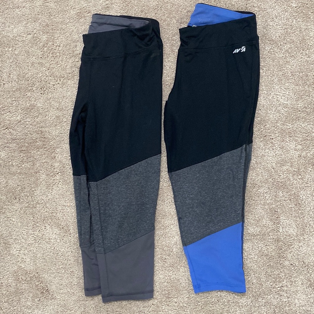 Lot 2 exercise capri pants black grey and blue waist band pocket size Large L
